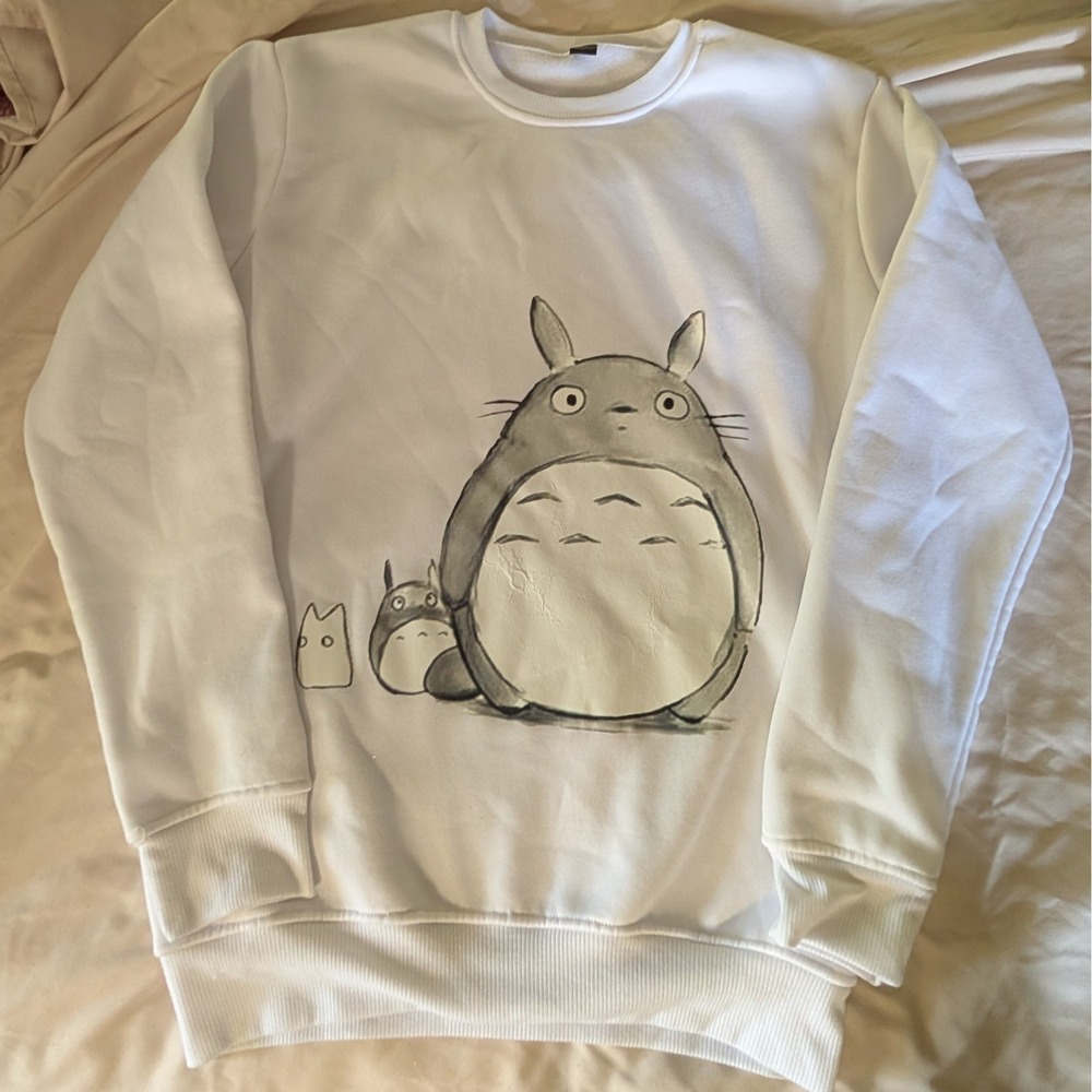 Studio Ghibli Totoro Graphic Sweatshirt White Crewneck Pullover Anime Women Med